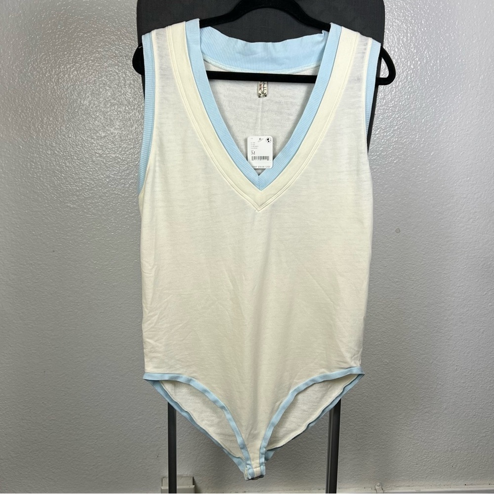 Intimately Free People Women's Sleeveless V-Neck Bodysuit - Light Blue and Ivory